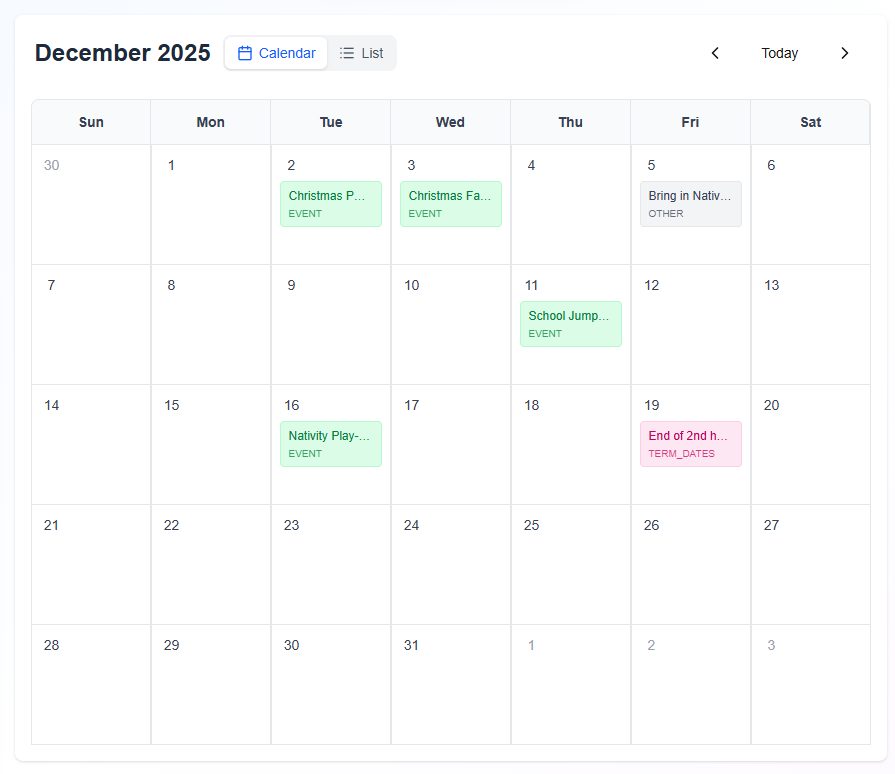 Calendar View